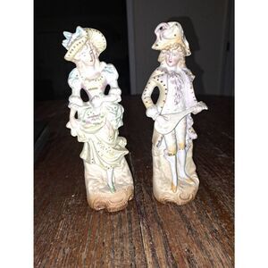 Vintage Antique Fern Japan Handpainted Victorian Bisque Porcelain Figurines